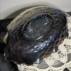 Vintage Imperial Carnival Glass Dish Amethyst “Poppy” Pattern, Quilted Diamond